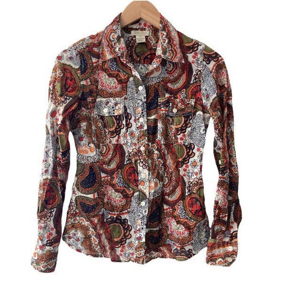 LUCKY BRAND Mod Paisley ButtonDown Shirt Roll-tab Sleeve Size Small - Picture 3 of 12